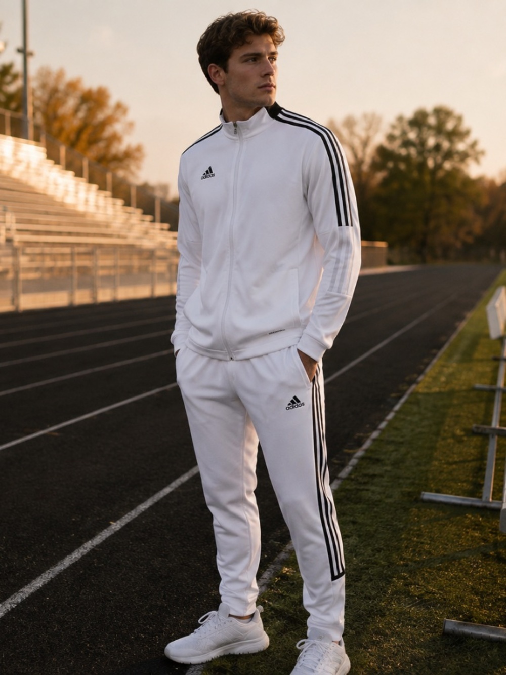 Adidas Men’s White Aeroready Primegreen Zip Leg Track Suit S Athletic Warmup